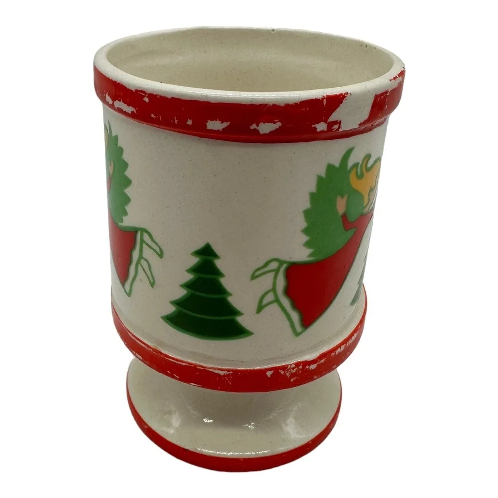 VTG Christmas Votive Candle‎ Holder Lenox Japan Angels Ceramic Trees 3.75